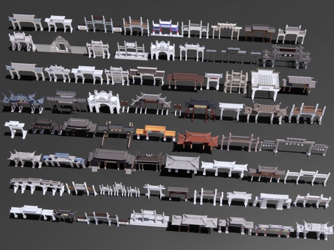  中式牌坊门楼 石牌坊 古建石牌楼 古代门牌坊 仿古入口门头3d模型 