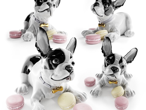  法斗配马卡龙狗摆件3d模型 