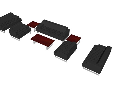 沙发 办公沙发 茶几 办公家具su模型