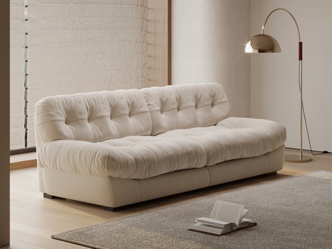 现代奶油风多人沙发 直排沙发su模型