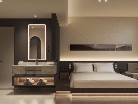  亚朵酒店客房套房标间单间3d模型 