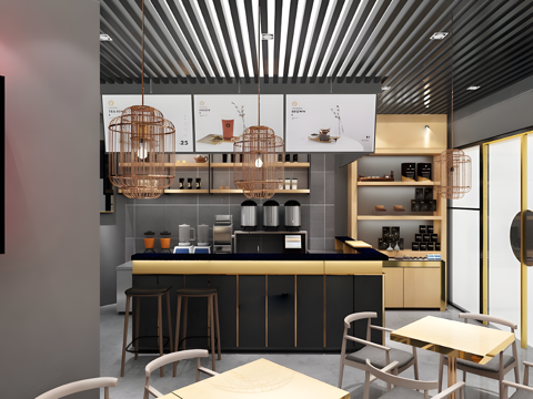  奶茶店 最新全套施工图 效果图合集cad施工图 