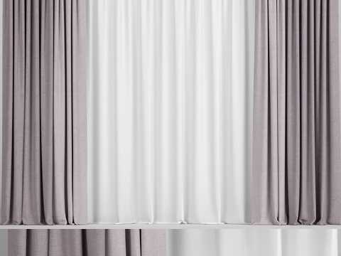  双色粉红窗帘配薄纱3d模型 