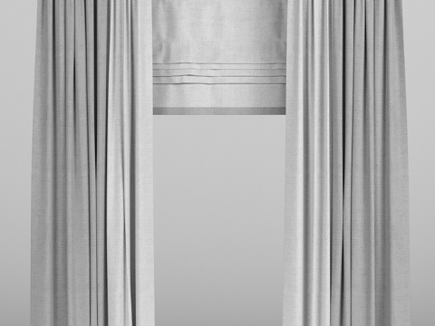  灰色窗帘配罗马卷帘3d模型 