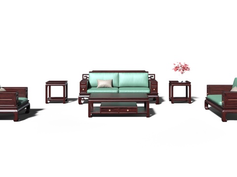  新中式宋式美学红木沙发3d模型 