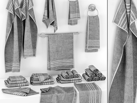  灰色毛巾套装3d模型 