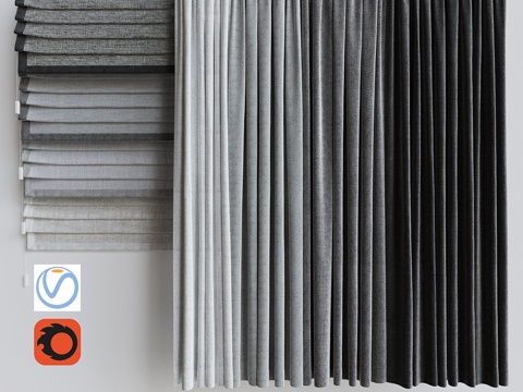  窗帘套装 + 罗马帘套装 1. 灰3d模型 