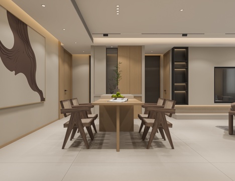  原木客餐厅沙发桌椅3d模型 