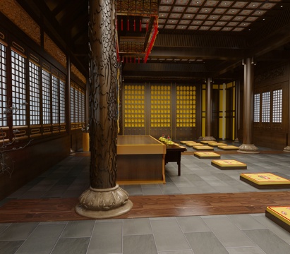  传统中式孔庙大厅3d模型 