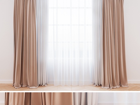  米色蕾丝窗帘 现代窗帘3d模型 