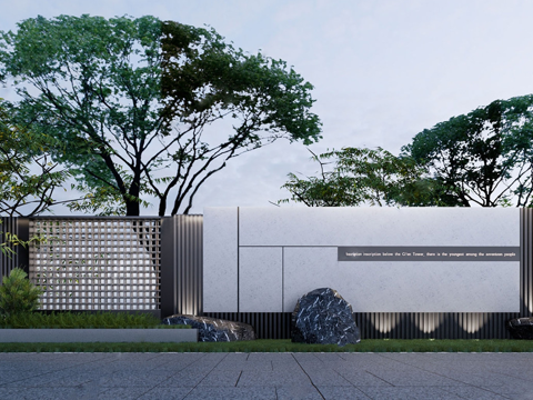 现代景观景墙围墙 入户入口景墙su模型