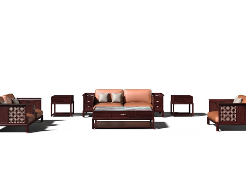  新中式宋式美学红木沙发3d模型 