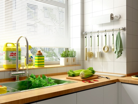  现代厨房用品 厨具 餐具组合 厨房 电商小场景3d模型 