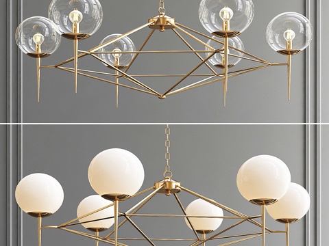  山楂奶白与透明玻璃吊灯3d模型 