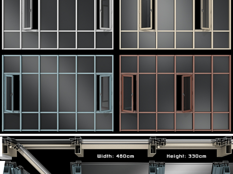  现代彩色玻璃铝制窗户3d模型 