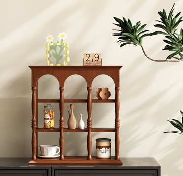 法式置物架 复古收纳架 实木杯架 壁挂展示架 装饰架su模型