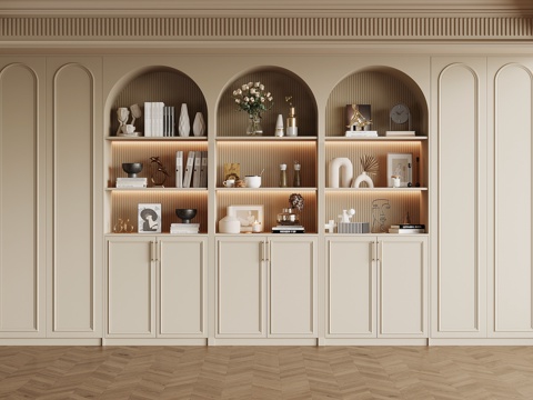  法式奶油风书柜su模型 