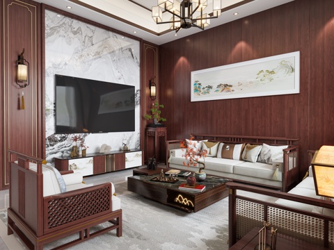  新中式客餐厅    新中式中堂   新中式别墅   新中式鞋3d模型 