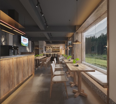  侘寂风民宿餐厅 民宿酒店大堂3d模型 