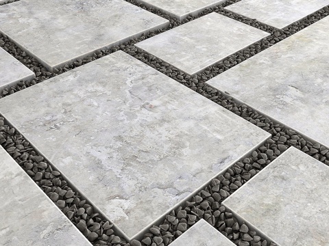  方形鹅卵石   鹅卵石铺砌的方形石板3d模型 