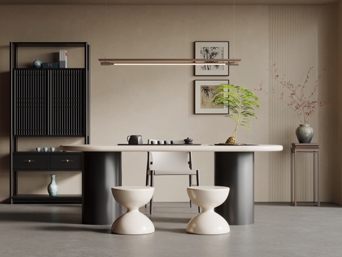 新中式茶桌椅 博古架su模型