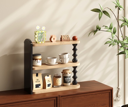 法式置物架 复古收纳架 装饰架 三层展示架 杯架su模型