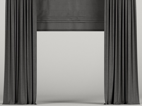  带罗马帘的深色窗帘3d模型 