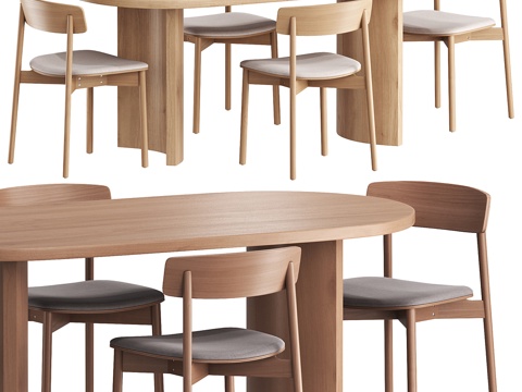  现代意式椭圆餐桌椅组合3d模型 