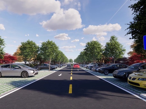 现代生态停车场 户外停车场 景区停车场su模型