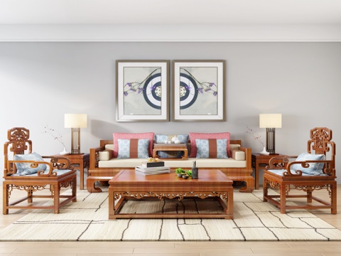 传统中式沙发茶几组合3d模型