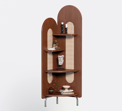 法式中古置物架 转角书架 三角置物架 墙角装饰架 收纳架su模型