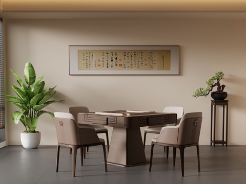 新中式麻将桌su模型