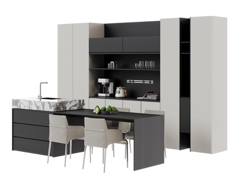  现代岛台餐桌su模型 