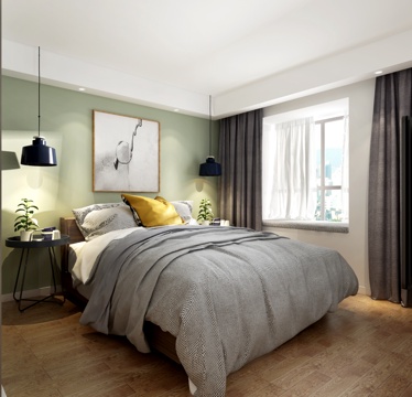  北欧卧室 吊灯 双人床 挂画3d模型 