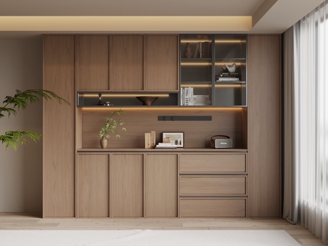  中古风酒柜 餐边柜su模型 