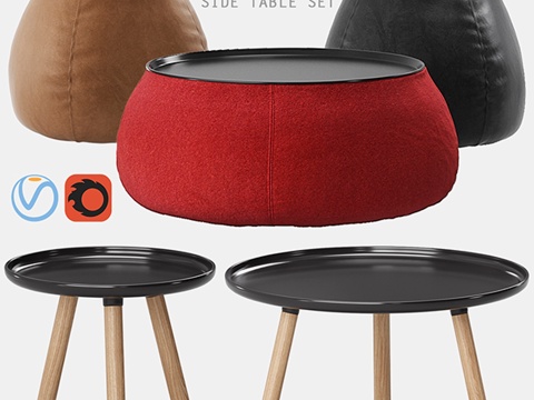  咖啡与边桌套装3d模型 