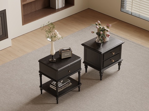 法式复古风床头柜 边柜su模型