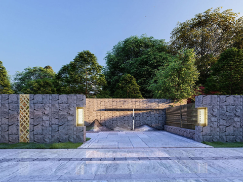 新中式景墙 入口景区 庭院景墙su模型