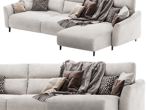  现代意式布艺组合转角沙发3d模型 