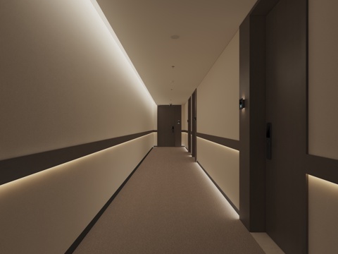  现代亚朵酒店客房过道3d模型 