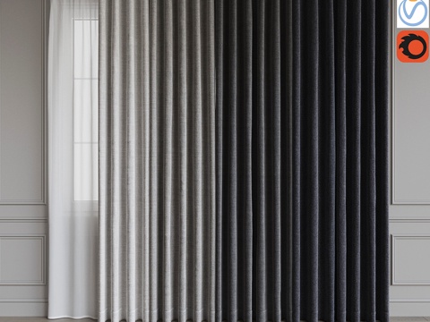  环挂式窗帘套装 19. 灰调系列3d模型 