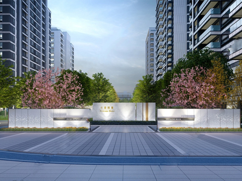 现代小区景观景墙 直线 入口景墙su模型