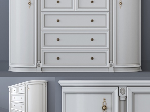 白色抽屉柜3d模型 