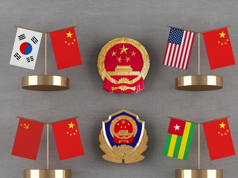  现代摆件国旗国徽警徽办公摆件总经理室摆件书台摆件电脑台摆件3d模型 