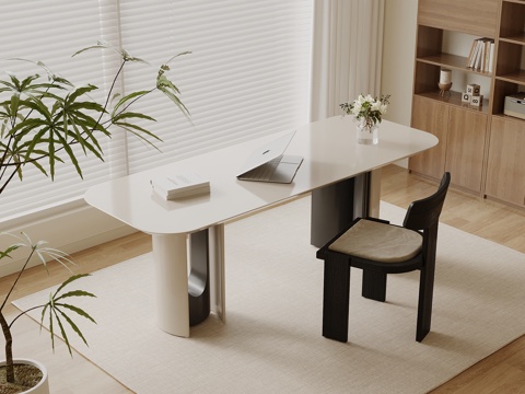 现代奶油风书桌椅 办公桌椅su模型