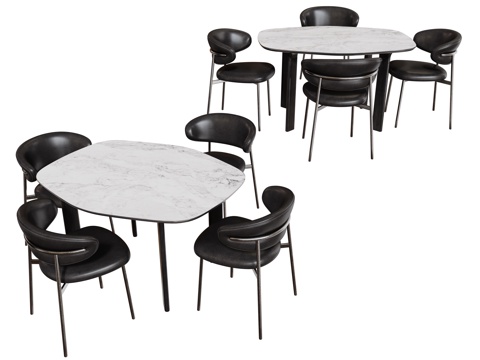 现代桌椅组合 餐桌组合 办公桌椅 长桌 休闲桌椅su模型