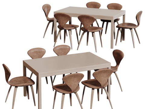 现代桌椅组合 餐桌组合 办公桌椅 长桌 休闲桌椅su模型