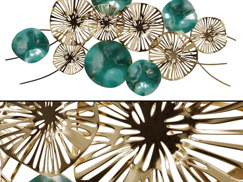  墙面装饰花卉 金色-绿松石3d模型 