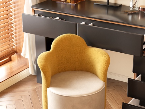  法式奶油化妆凳 梳妆椅 化妆椅3d模型 