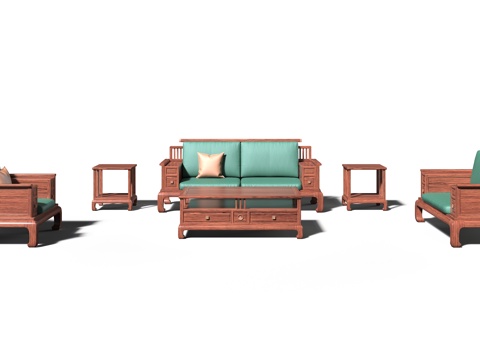  新中式宋式美学红木沙发3d模型 